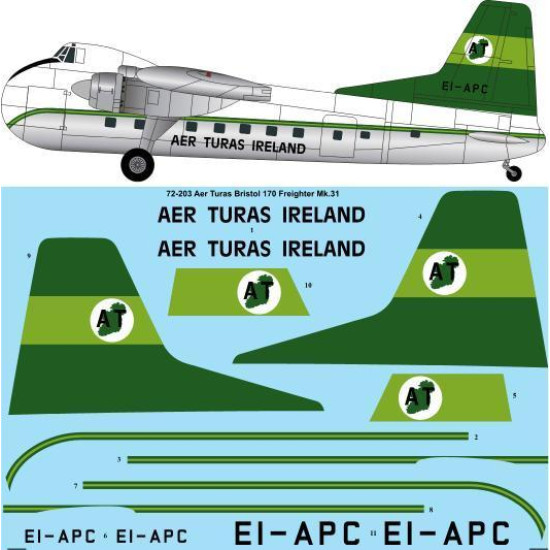 26Decals 72-203 1/72 Aer Turas Bristol 170 Freighter Mk31 laser decal 26Decals 72-203 1/72 Aer Turas Bristol 170 Freighter Mk31 laser decal