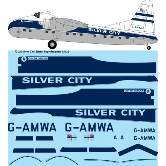 26Decals 72-211 1/72 Silver City Airways Bristol Superfreighter Mk32 laser decal - for Airfix kit 26Decals 72-211 1/72 Silver City Airways Bristol Superfreighter Mk32 laser decal - for Airfix kit
