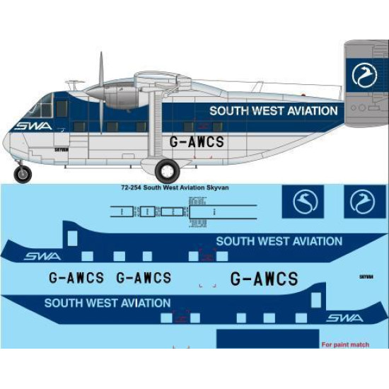26Decals 72-254 1/72 South West Aviation Skyvan - for Airfix Kit 26Decals 72-254 1/72 South West Aviation Skyvan - for Airfix Kit