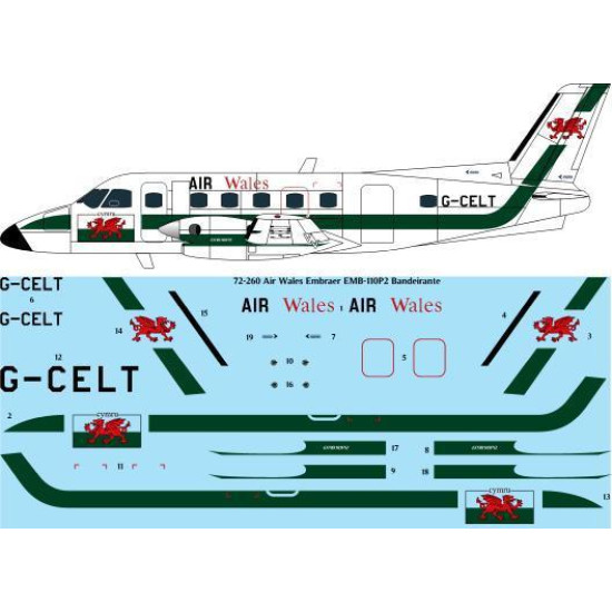 26Decals 72-260 1/72 Air Wales Embraer EMB-110P2 laser decal - for A Model kit 26Decals 72-260 1/72 Air Wales Embraer EMB-110P2 laser decal - for A Model kit