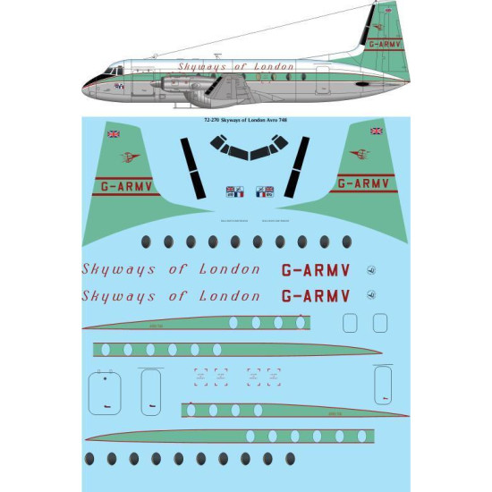 26Decals 72-270 1/72 Skyways of London Avro 748 laser decal - for Mach 2 kit 26Decals 72-270 1/72 Skyways of London Avro 748 laser decal - for Mach 2 kit
