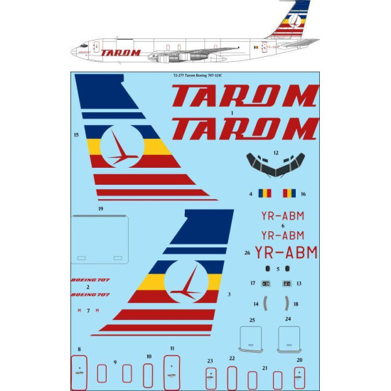 26Decals 72-277 1/72 Tarom Boeing 707-321C laser decal 26Decals 72-277 1/72 Tarom Boeing 707-321C laser decal