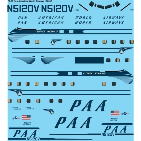 26Decals 72-50 1/72 Pan American World Airways Douglas DC-6B laser decal 1/72