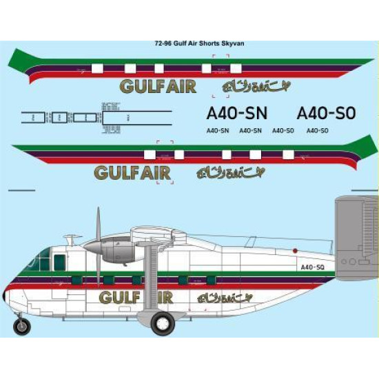 26Decals 72-96 1/72 Gulf Air Shorts Skyvan Laser decal