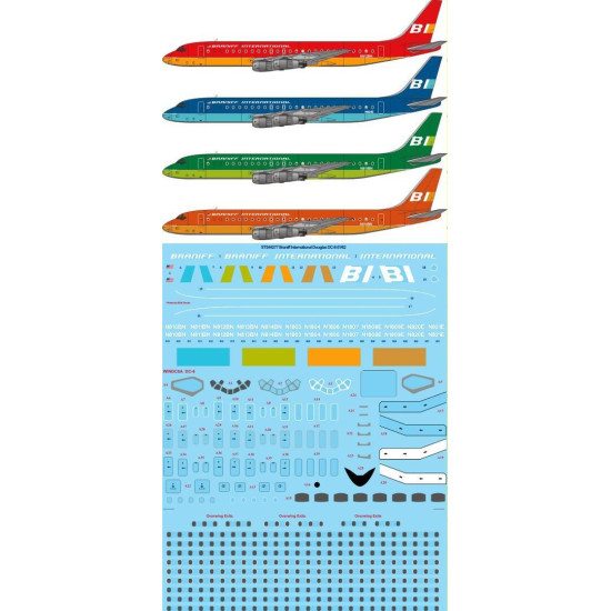 26Decals STS44277 1/144 Braniff Flying Colors Douglas DC-8-51/62 Screen printed decal