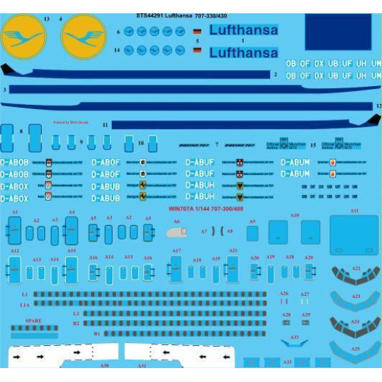 26Decals STS44291 1/144 Lufthansa 707-330/430 Screen printed decal