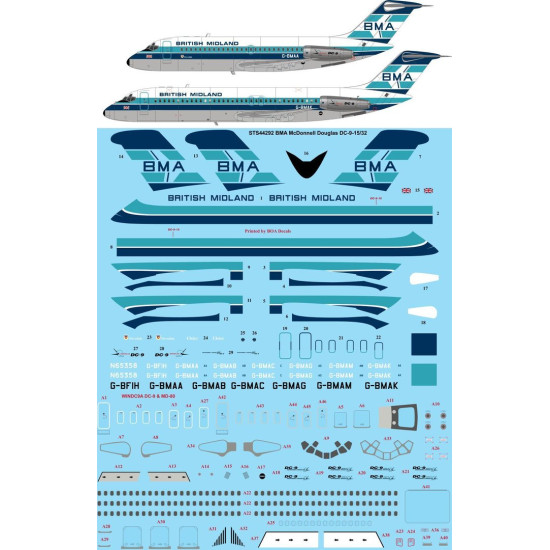 26Decals STS44292 1/144 BMA British Midland DC-9-15 / DC-9-32 Screen printed decal