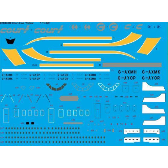 26Decals STS44300 1/144 Court Line Yellow 1-11-500 screen printed decal 26Decals STS44300 1/144 Court Line Yellow 1-11-500 screen printed decal
