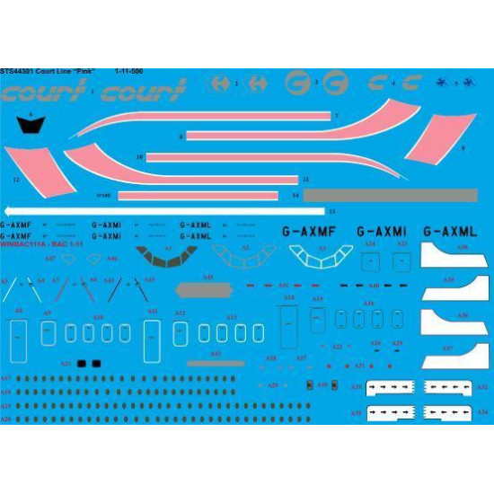26Decals STS44301 1/144 Court Line Pink 1-11-500 screen printed decal 26Decals STS44301 1/144 Court Line Pink 1-11-500 screen printed decal
