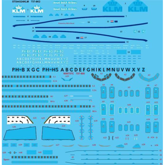26Decals STS44324 1/144 KLM 737-800 Screen printed decal