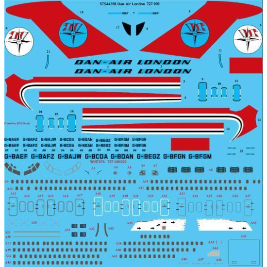 26Decals STS44358 1/144 Dan-Air London Delivery Boeing 727-100 Screen printed decal 26Decals STS44358 1/144 Dan-Air London Delivery Boeing 727-100 Screen printed decal