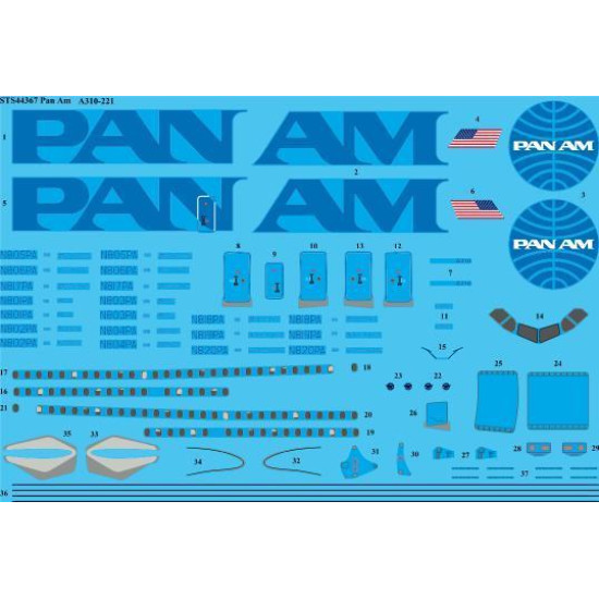26Decals STS44367 1/144 Pan Am A310-221 Screen printed decal 1/144 scale 26Decals STS44367 1/144 Pan Am A310-221 Screen printed decal 1/144 scale