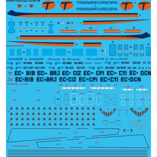 26Decals STS44375 1/144 Transeuropa Caravelle 10R Screen printed decal for AModel kit 1/144 Scale 26Decals STS44375 1/144 Transeuropa Caravelle 10R Screen printed decal for AModel kit 1/144 Scale