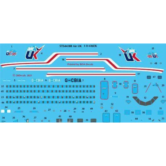 26Decals STS44388 1/144 Air UK 1-11-416EK Screen printed decal 26Decals STS44388 1/144 Air UK 1-11-416EK Screen printed decal