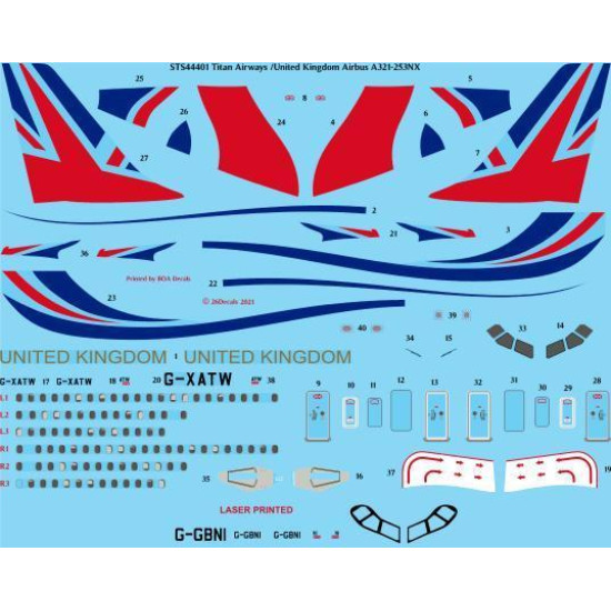 26Decals STS44401 1/144 United Kingdom A321-253NX Screen Printed Decal for Revell Kit