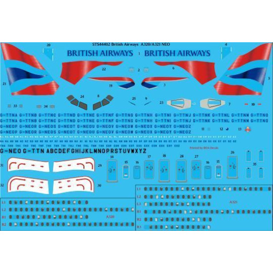 26Decals STS44402 1/144 British Airways A321NEO Screen printed decal 26Decals STS44402 1/144 British Airways A321NEO Screen printed decal