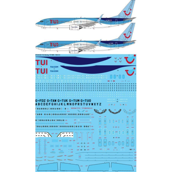 26Decals STS44420 1/144 TUI Boeing 737-800 & MAX 8 screen printed decal 26Decals STS44420 1/144 TUI Boeing 737-800 & MAX 8 screen printed decal