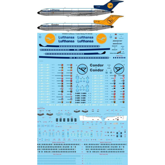 26Decals STS44423 1/144 Lufthansa / Condor Boeing 727-230 screen printed decal 26Decals STS44423 1/144 Lufthansa / Condor Boeing 727-230 screen printed decal