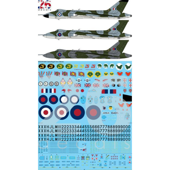 26Decals STS7219 1/72 RAF Camouflaged Vulcans - 1/72 Scale Screen Printed Decal 26Decals STS7219 1/72 RAF Camouflaged Vulcans - 1/72 Scale Screen Printed Decal
