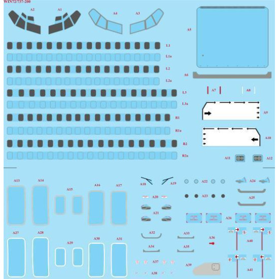 26Decals WIN72/737-200 1/72 737-200 - Boeing 737-200 detail sheet - Screen printed 1/72 scale