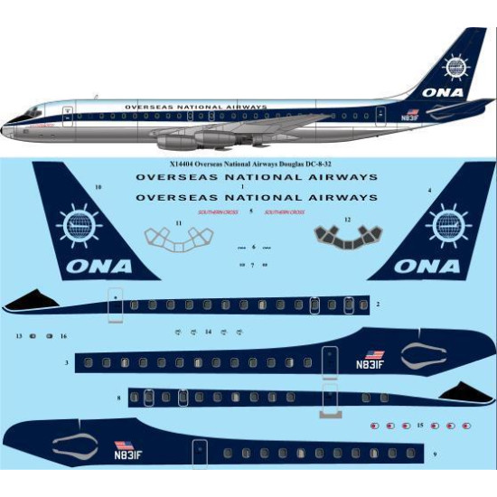 26Decals X14435 1/144 ONA Overseas National Airways Douglas DC-8-32 laser decal - for X-Scale kit 26Decals X14435 1/144 ONA Overseas National Airways Douglas DC-8-32 laser decal - for X-Scale kit