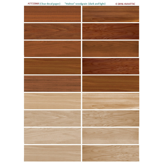 Aviattic ATT32060 1/32 (Clear decal paper) Walnut woodgrain (dark and light)