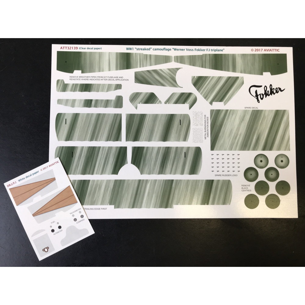 Aviattic 1/32 scale clear paper decal WWI Fokker Streaked camo wing application Aviattic 1/32 scale clear paper decal WWI Fokker Streaked camo wing application
