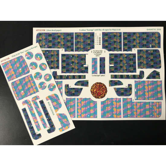 Aviattic ATT32158 1/32 Pfalz DXII 5 colour lozenge (Le Bourget) with lilac tapes for Wingnut Wings kit Aviattic ATT32158 1/32 Pfalz DXII 5 colour lozenge (Le Bourget) with lilac tapes for Wingnut Wings kit
