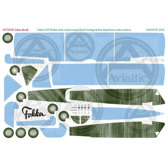 Aviattic 1/32 decals Fokker DVII early - streaked finish & blue doped linen Aviattic 1/32 decals Fokker DVII early - streaked finish & blue doped linen