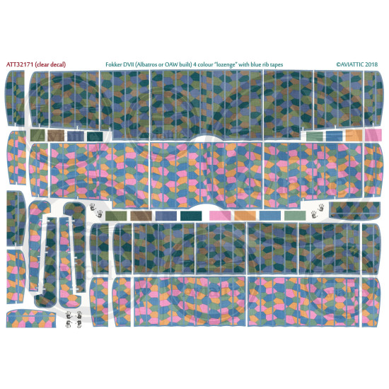 Aviattic ATT32171 1/32 Fokker DVII Albatros OAW 4 color lozenge blue rib tapes Aviattic ATT32171 1/32 Fokker DVII Albatros OAW 4 color lozenge blue rib tapes