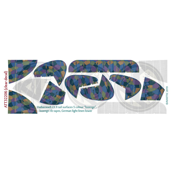 Aviattic ATT32206 1/32 Halberstadt CL.II tail surfaces 5 color lozenge w/lozenge rib tapes German light linen lower