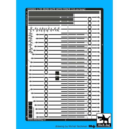Black Dog E35005 1/35 Iron gate with fence (16 cm long)