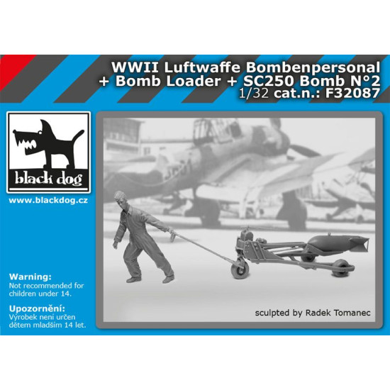 Black Dog F32087 1/32 WW II Luftwaffe bombenpersonal + Bomb loader + SC250 bomb #2