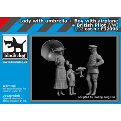 Black Dog F32096 1/32 Lady with umbrella+boy with airplane+british pilot WW I