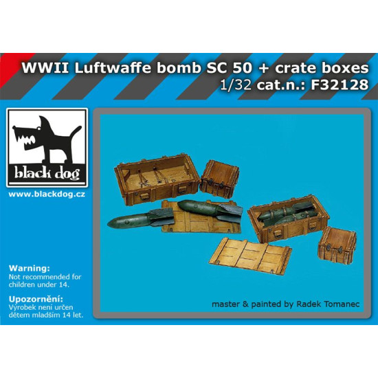 Black Dog F32128 1/32 WW II Luftwaffe bomb Sc 50+crate boxes