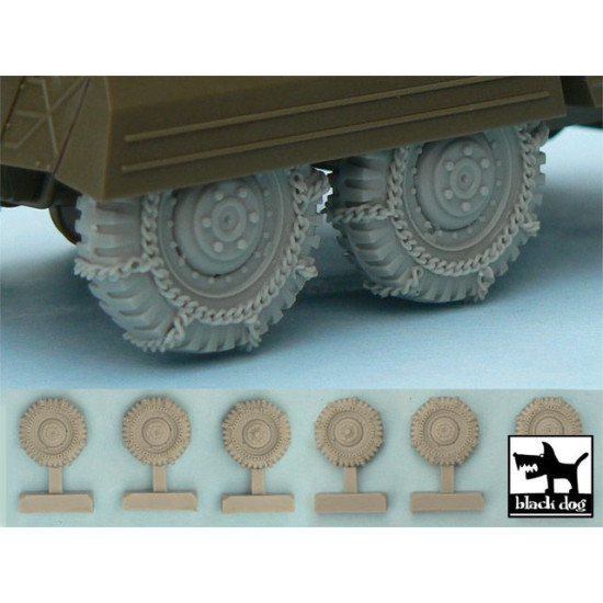 Black Dog T48042 1/48 M 8 / M 20 Snowchained wheels set for Tamiya kits, 6 resin parts