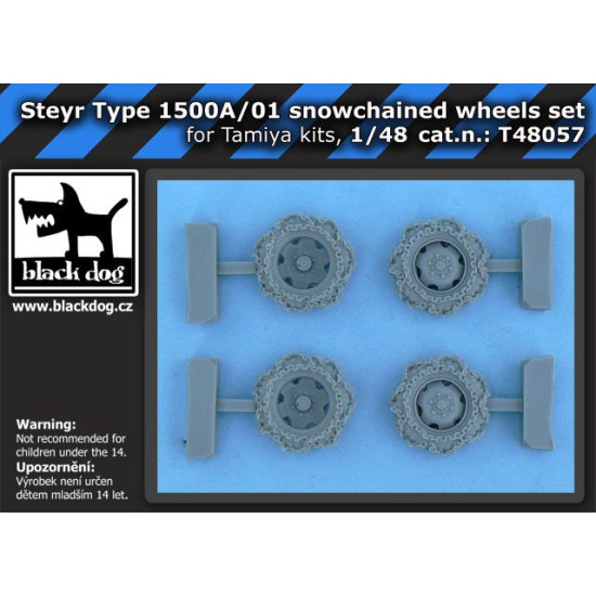 Black Dog T48057 1/48 Steyr Type 1500A/01 snowchained wheels set for Tamiya kits, 4 resin parts