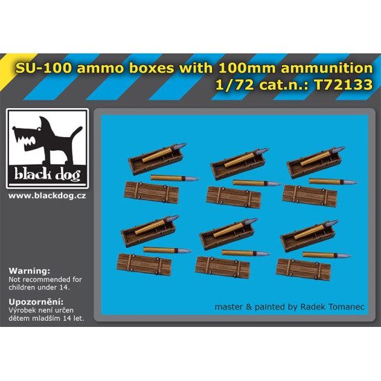 Black Dog T72133 1/72 SU-100 ammo boxes with 100mm ammunition