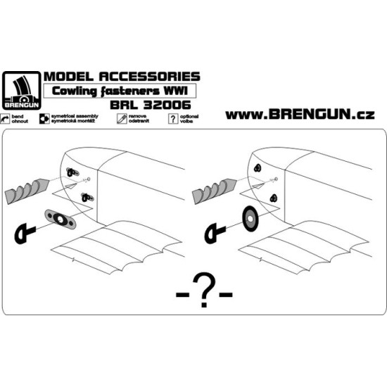Brengun BRL32006 1/32 Cowling fasteners WWI (50pcs) PE set for WW1 aircraft