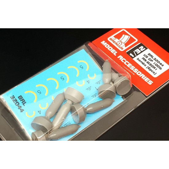 Brengun BRL32044 1/32 US GP 100lb AN-M30A1 Resin and PE set of U.S. bombs 6pcs