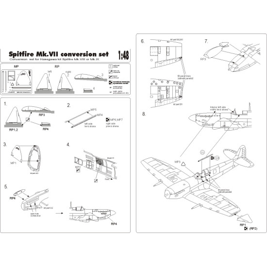 Brengun BRL48002 1/48 Spitfire Mk VII conversion set for Hasegawa kit