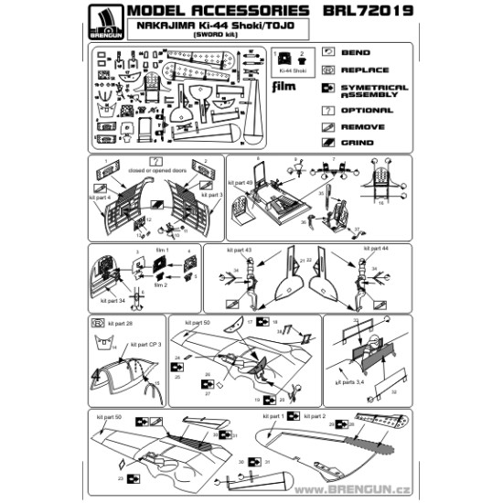 Brengun BRL72019 1/72 Ki-44 Shoki - Tojo PE accessories for SWORD kit