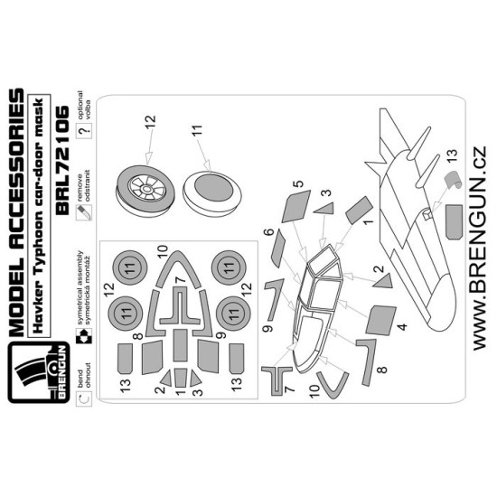 Brengun BRL72106 1/72 Typhon CAR Doors canopy Painting masks for Brengun kit