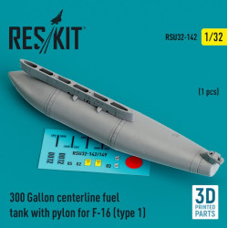 Reskit Rsu32-0142 1/32 300 Gallon Centerline Fuel Tank With Pylon For F16 Type1 1pcs 3d Printed