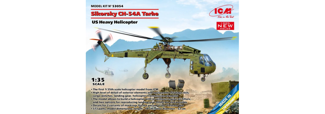 Experience the Challenge of Building the ICM 53054 - 1/35 - Sikorsky CH-54A Tarhe US Heavy Helicopter Hobby Model Kit