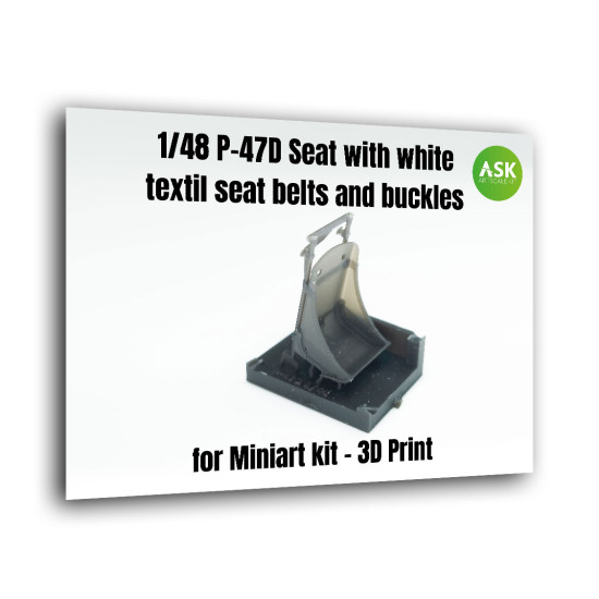 Ask A48007 1/48 P-47d Seat With White Textil Seat Belts And Buckles Resin