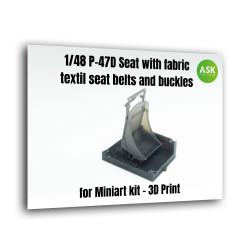 Ask A48009 1/48 P-47d Seat With Fabric Textil Seat Belts And Buckles Resin