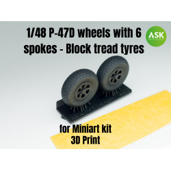 Ask A48010 1/48 P-47d Wheels With 6 Spokes - Block Tread Tyres And Masks Resin