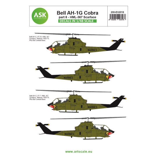 Ask D32018 1/32 Bell Ah-1g Cobra Part 8 - Hml367 Scarface Helicopter Decal
