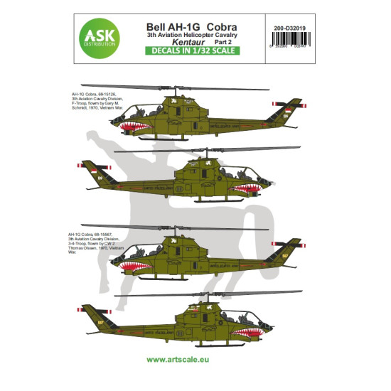 Ask D32019 1/32 Bell Ah-1g Cobra Kentaur 3th Aviation Helicopter Decal